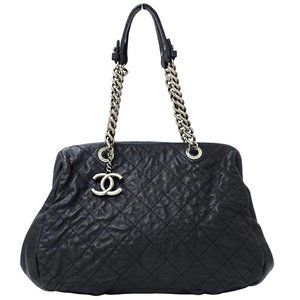 CHANEL Blue Caviar Leather Shoulder Bag